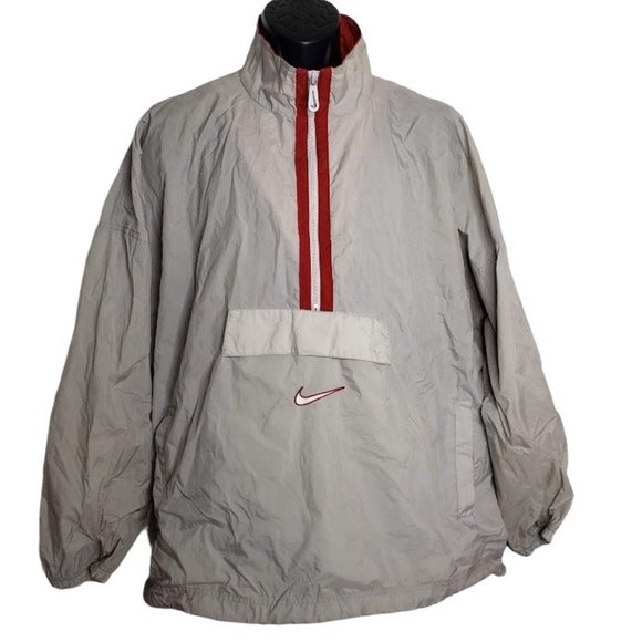 Nike Other - Nike Men's Windbreaker Jacket XL Gray Red Swoosh Nylon Half Zip White Label